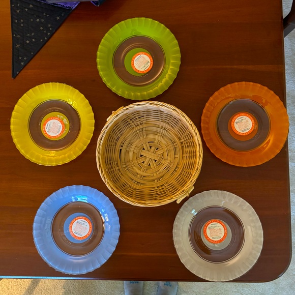 Japanese Iwaki Pyrex cake plates with basket NIB - Picture 2 of 9